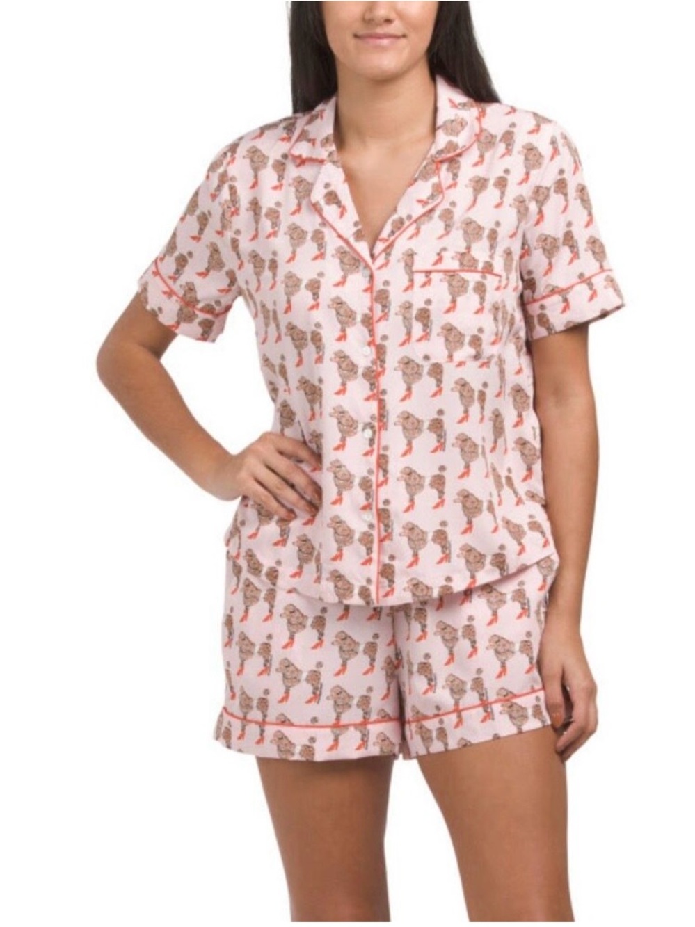 Bouffants & Broken Hearts Pink Poodle Pajama Top Shorts Set Sleepwear Small